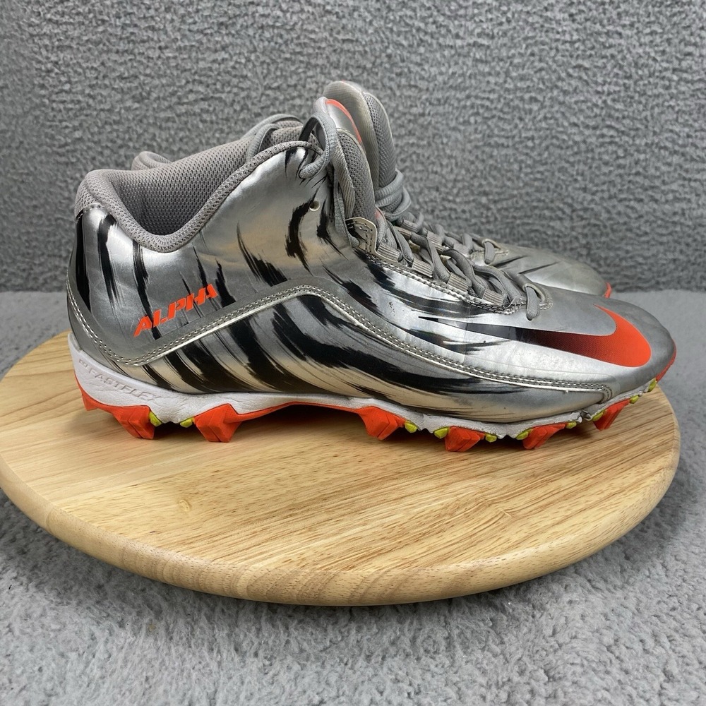 Nike Football Cleats Mens Size 11.5‎ Silver Orange Alpha Shark 2 Tiger Striped